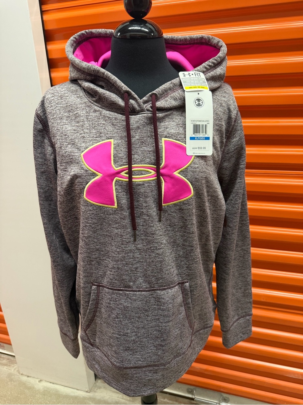 NWT Under Armour Women's Heathered Gray Hoodie with Pink Logo Size XL